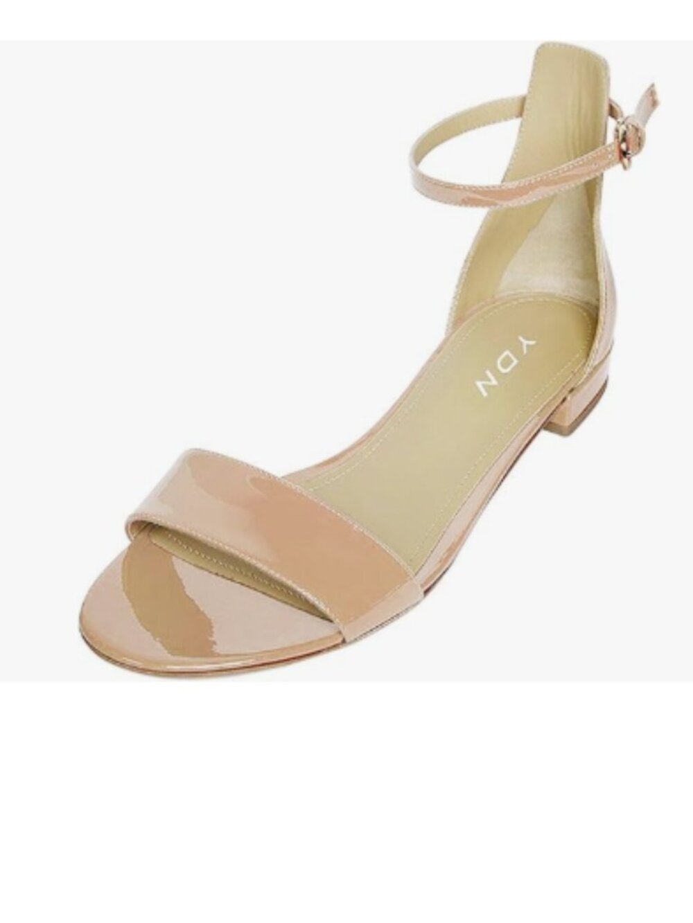 YDN Nude Block Low Heel Sandals Open Toe Ankle Strap Patent Comfortable Shoes